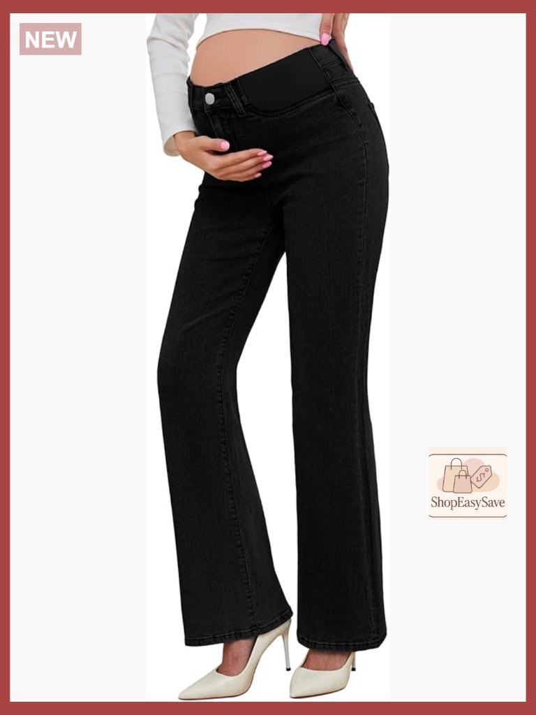 Maternity Flare Jeans Mid-Rise Stretchy Bell Bootcut Denim Pregnancy Pants